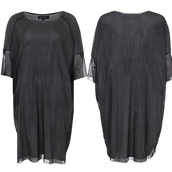 KEDZIOREK Lagenlook Crew Neck Short Sleeve Layered Tunic Dress Black 44 - Picture 3 of 14